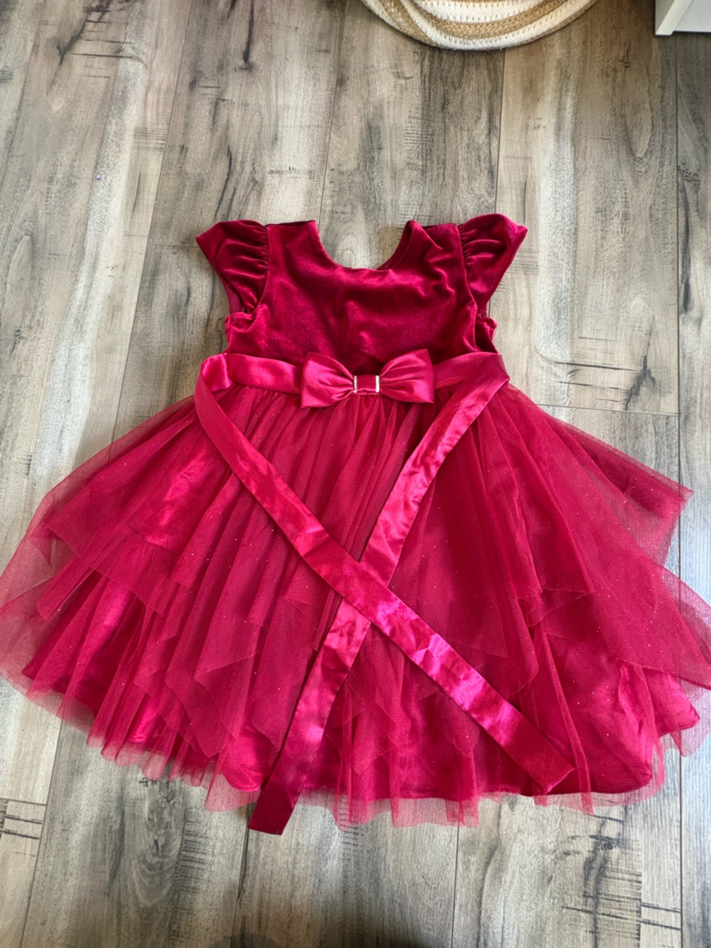 Jona Michelle Red Velvet & Tulle Bow Party Dress